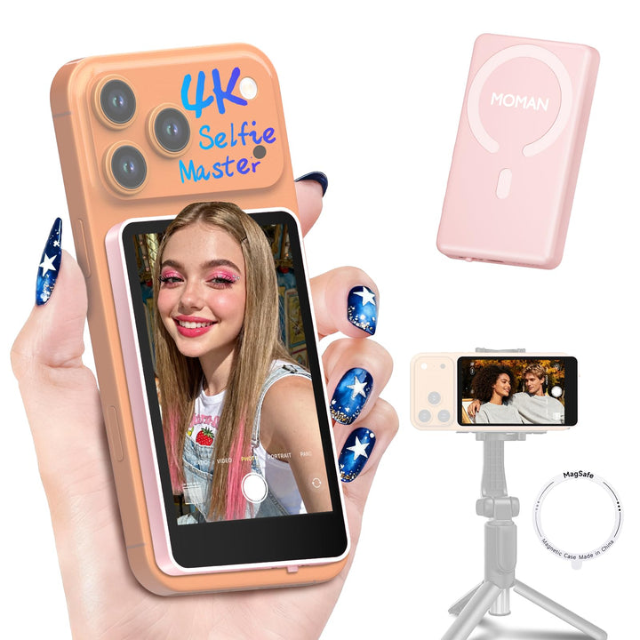 Moman Selfie Monitor Handy 3,97 Zoll Kabellos für Rückkamera | Kompatibel mit iPhone 7-17 & Android,