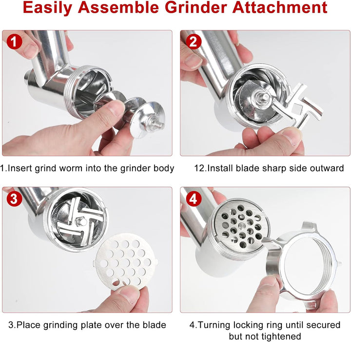 Fleischwolf Aufsatz für Kitchen-Aid Küchenmaschinen,als Kitchen-aid Standmixer Zubehör mit 4 Mahlsch