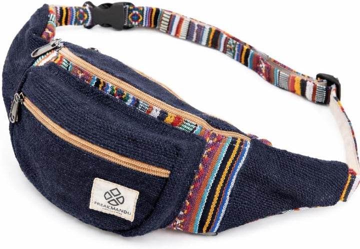 Freakmandu Unisex Hanf Gürteltasche – Fanny Packs, Hüftgürteltasche zum Umhängen, Boho Hippie Stil,