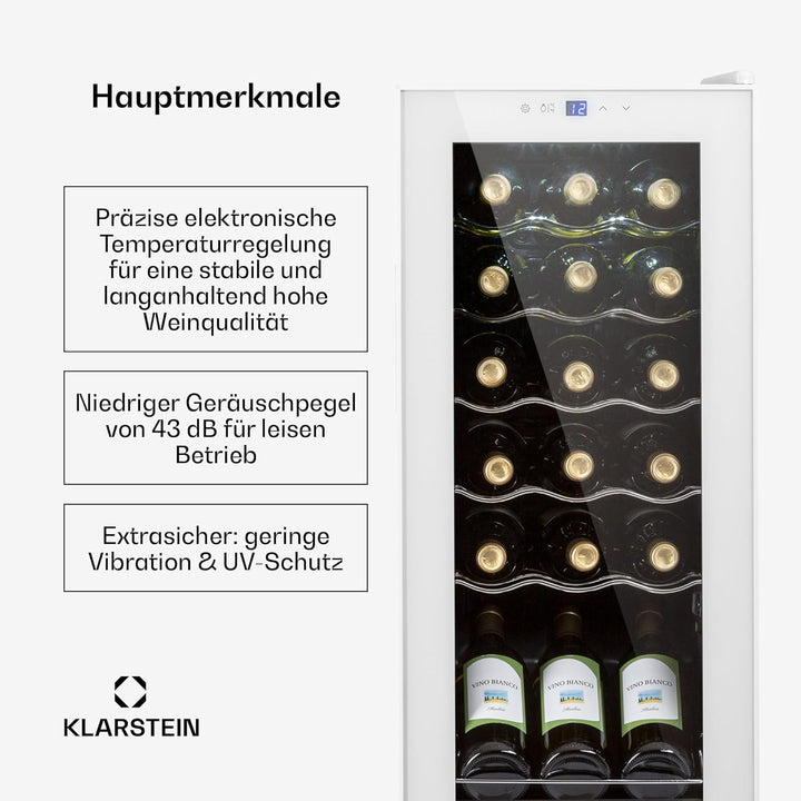 Klarstein Weinkühlschrank, 1 Zonen Getränkekühlschrank Klein, Freistehender Kleiner Weinschrank, 50L