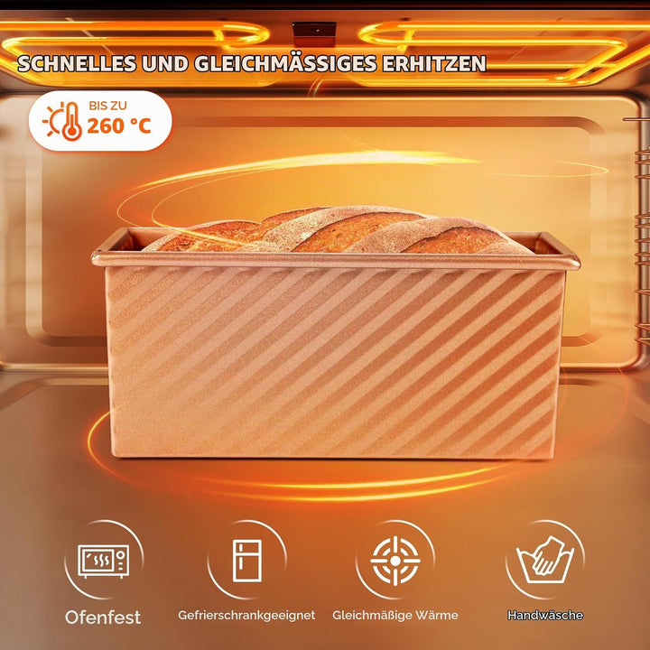 2 PCS Brotbackform mit Deckel, Toastbrot Backform mit Deckel, Antihaft Toastbrotform Backform Set Zu