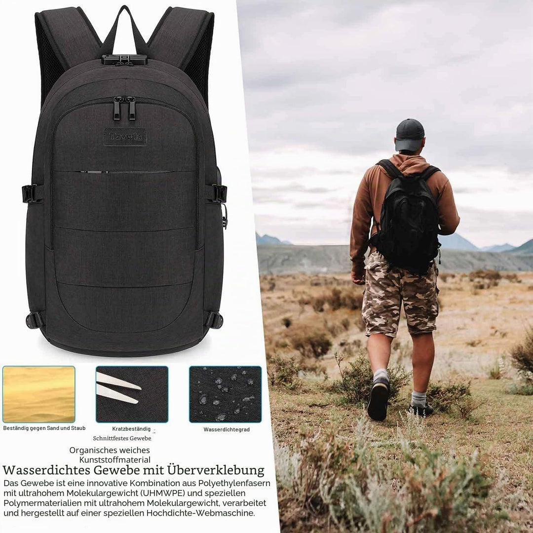 Tzowla Anti Diebstahl Laptop Rucksack für Herren,Rucksack Wasserdicht mit USB-Ladeanschluss und Schl