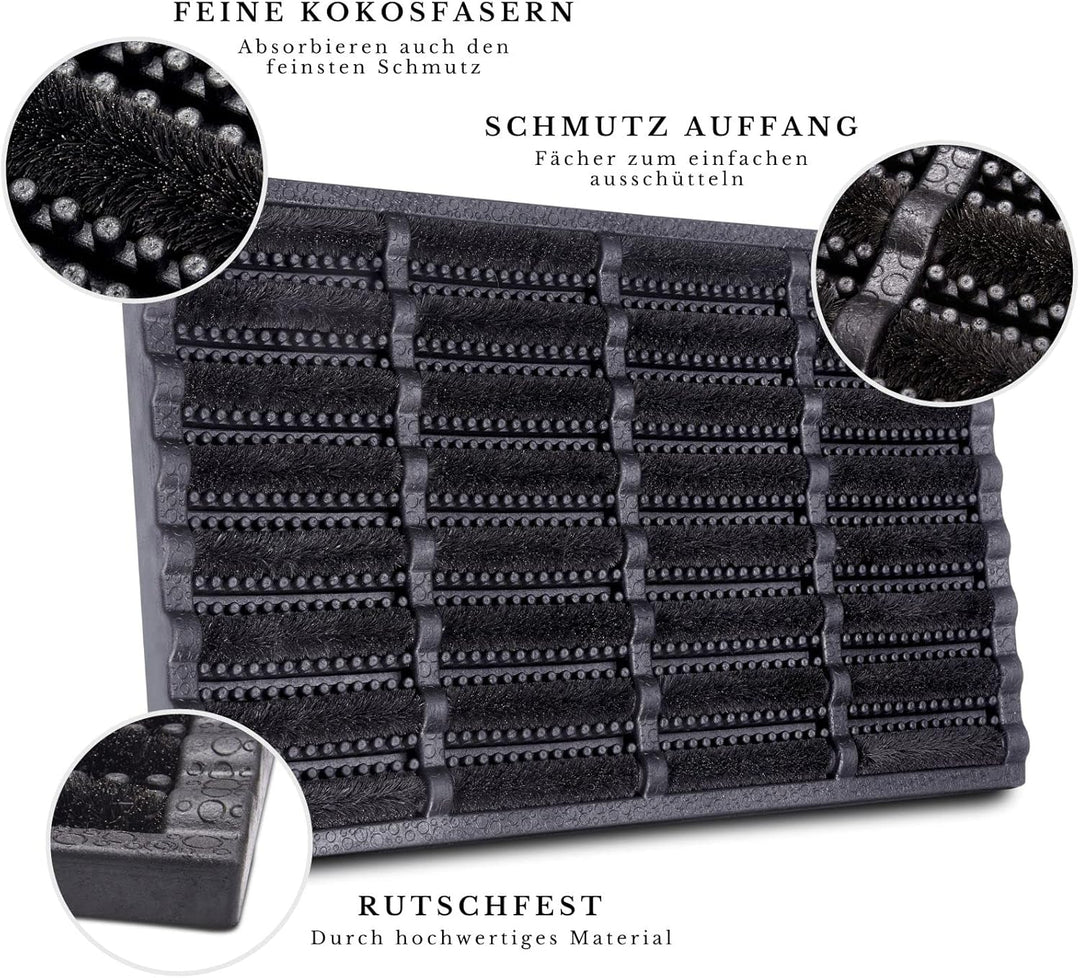 Hanse Home Brushes Fussmatte Kokos und Gummi 45x75cm – rutschfeste Schmutzfangmatte für Innen und Au