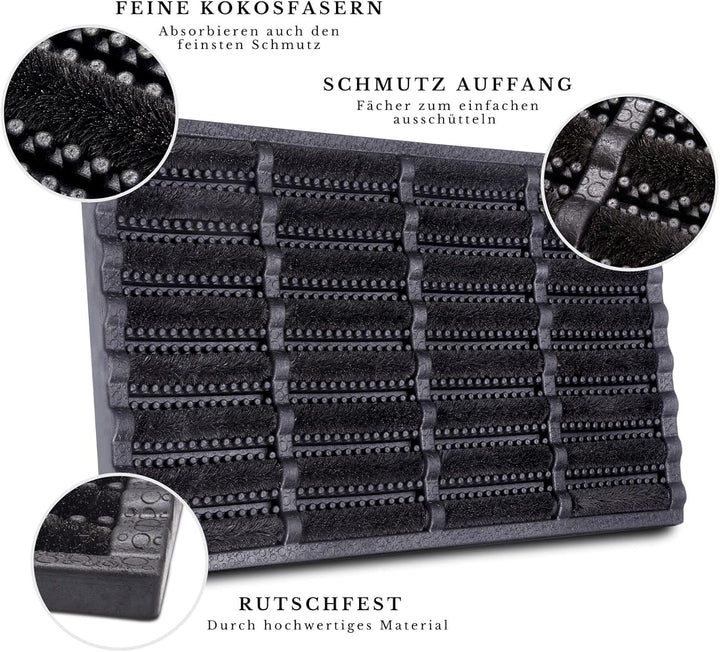 Hanse Home Brushes Fussmatte Kokos und Gummi 45x75cm – rutschfeste Schmutzfangmatte für Innen und Au