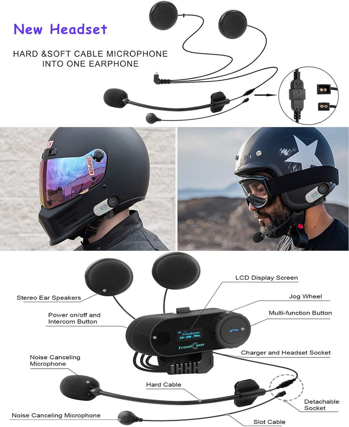 FreedConn T-COM SC 800M Intercom Motorrad Bluetooth 2er Set, Helm Kommunikationssystem für 2 Persone
