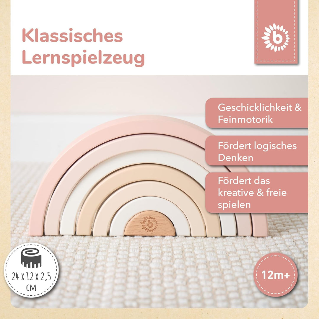 Bieco Ella Holz Regenbogen | Stapelturm für Kinder | Regenbogen Montessori Holzspiel Dekoration Turm