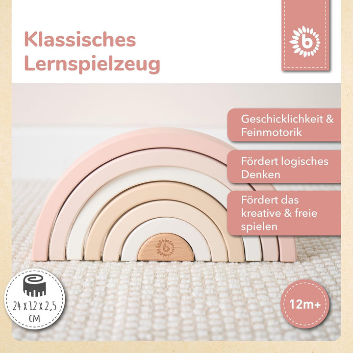 Bieco Ella Holz Regenbogen | Stapelturm für Kinder | Regenbogen Montessori Holzspiel Dekoration Turm