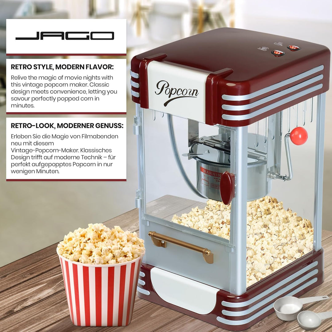 Jago® Popcornmaschine Retro - 60L/h, 200g/10min, Edelstahl Topf, für salziges Popcorn - 50er Jahre L