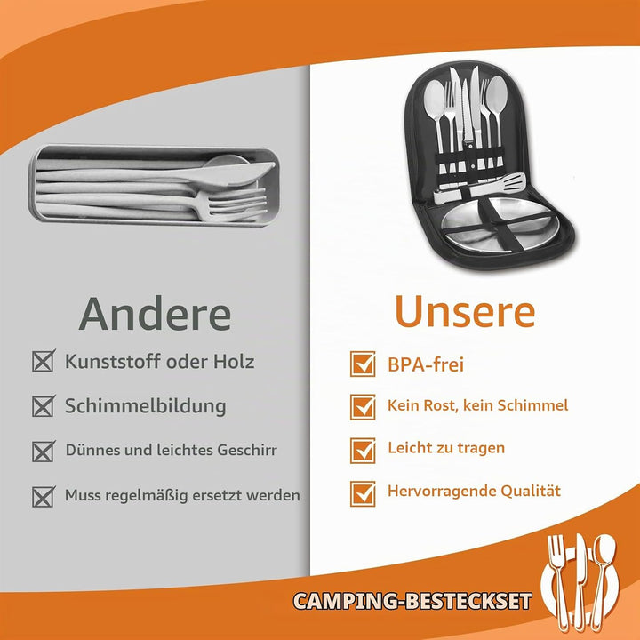 Camping Geschirr 2/4 Personen, 11/21PCS Camping Zubehör Camping Besteck Set Edelstahl Picknick Zubeh