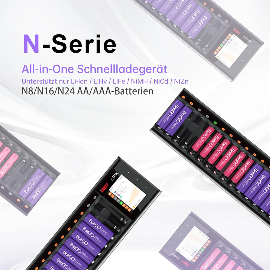 ISDT N8 Batterieladegerät Akku Ladegerät,Universal LCD-Display Schnellladegerät für AA/AAA NI-MH NI-
