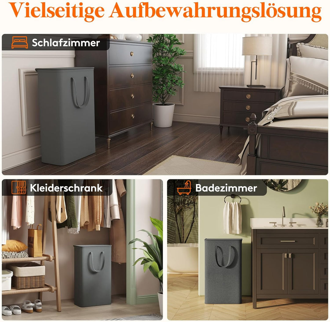 Lifewit 65L Wäschekorb Schmal mit Deckel, Wäschekorb Waschenkorbe Faltbar Klein, Wäschesammler mit G