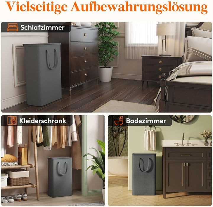 Lifewit 65L Wäschekorb Schmal mit Deckel, Wäschekorb Waschenkorbe Faltbar Klein, Wäschesammler mit G