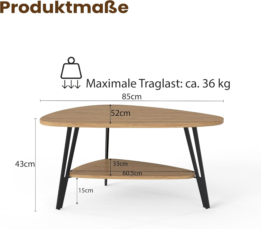 Manora Couchtisch oval Holz mit Ablagefach & Metallbeinen - Moderner Wohnzimmertisch Kaffeetisch Sof