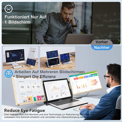 Kwumsy Tragbarer Monitor Für Laptop –15,6 Zoll FHD 1080P Laptop Bildschirm Erweiterung Monitor für a