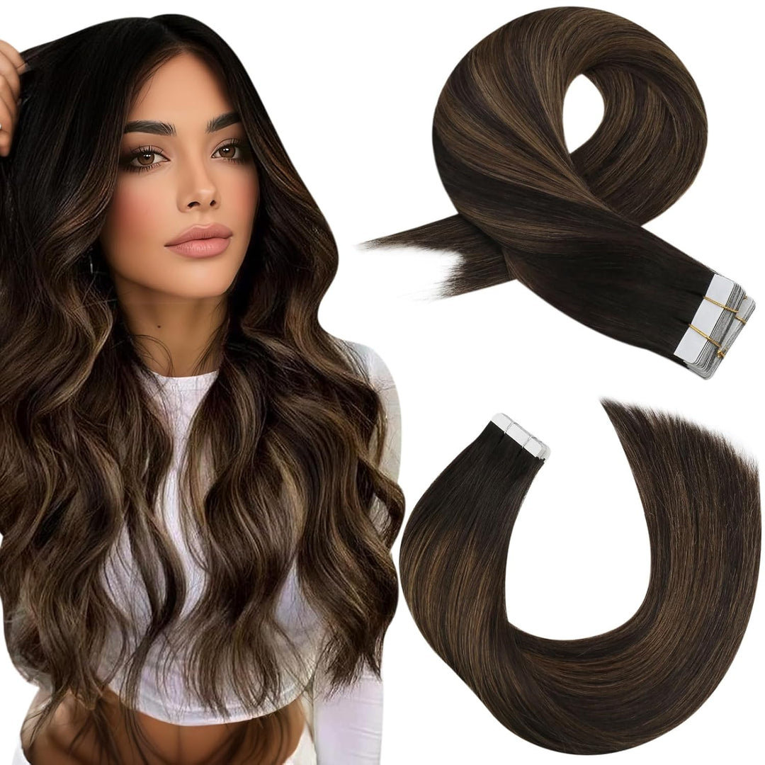 Moresoo Tape in Extensions Echthaar Braun Unsichtbare Tape Extensions Dunkelbraun bis Hellbraun mit