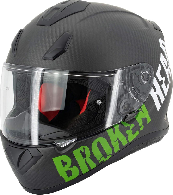 Broken Head BeProud Carbon Grün matt Limitierte Sonderedition - sportlicher Racing Motorrad-Helm XS