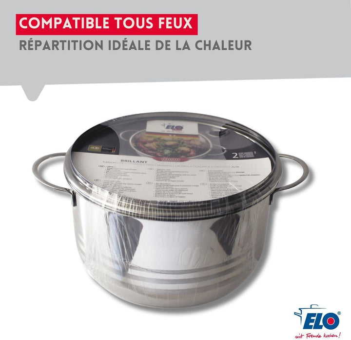 ELO 2222026 Kochtopf Edelstahl, Induktion, 20 cm, Glasdeckel, Grau