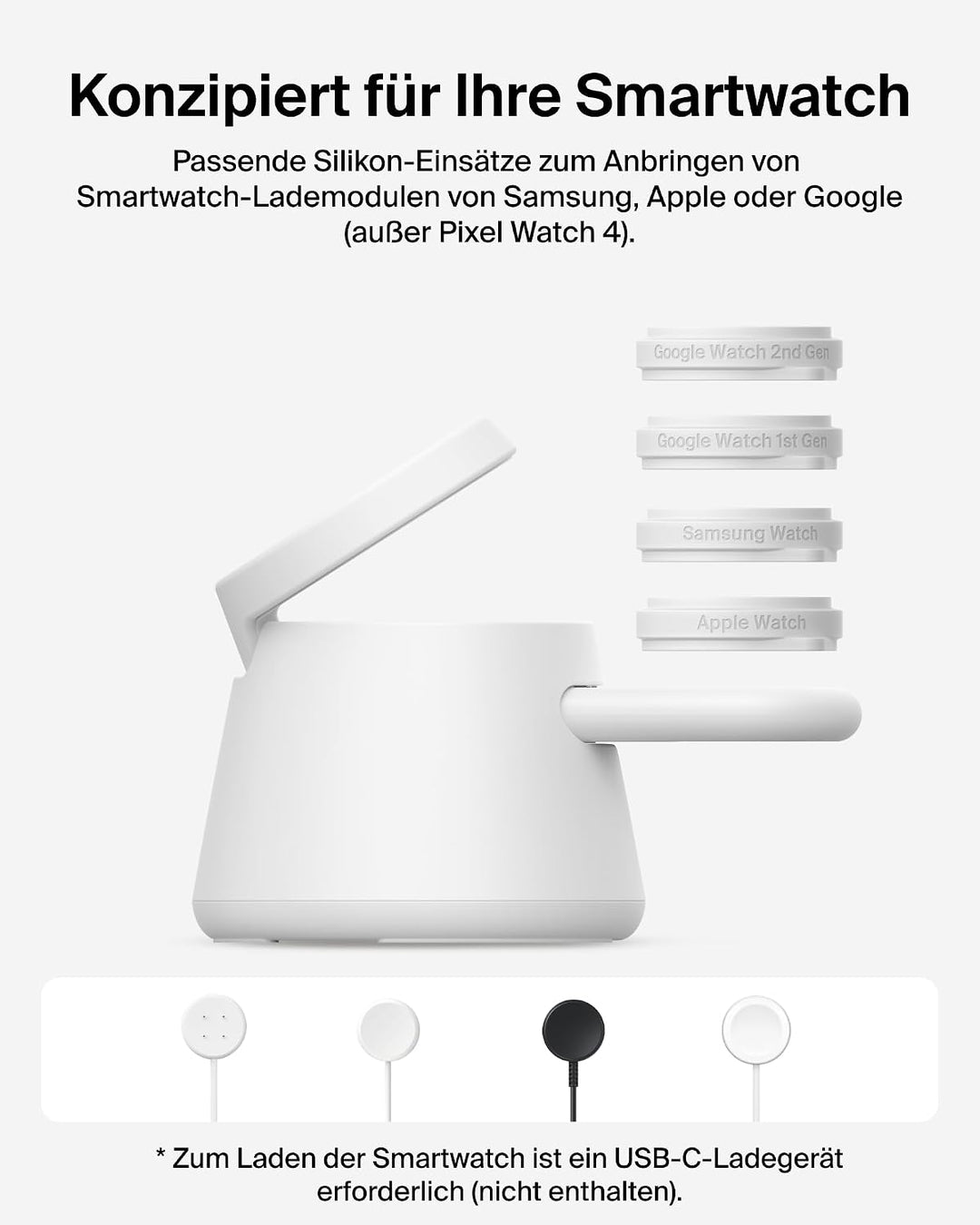 Belkin UltraCharge 3-in-1 Induktive Ladestation mit Qi2, 25W – Weiss | Qi2.2-zertifiziert, Kabellose