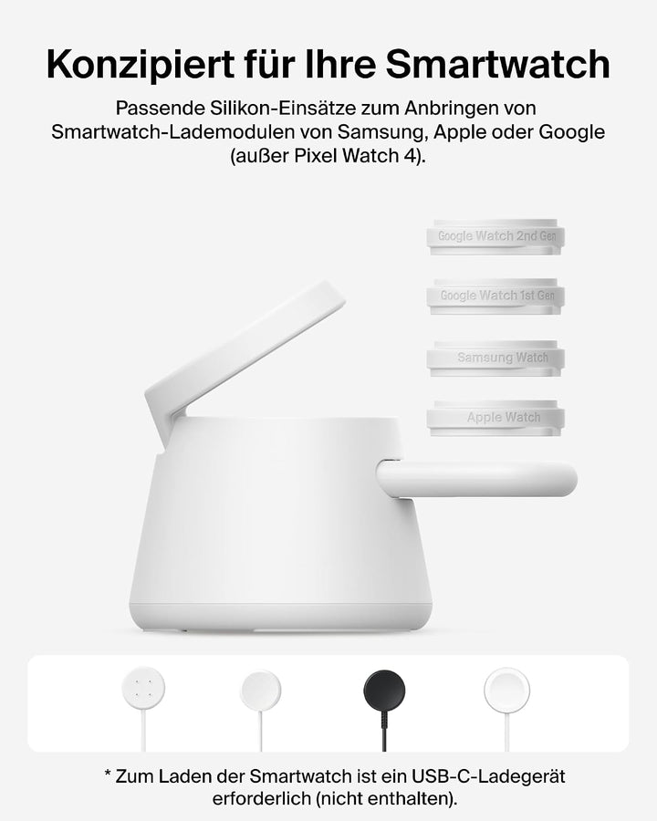 Belkin UltraCharge 3-in-1 Induktive Ladestation mit Qi2, 25W – Weiss | Qi2.2-zertifiziert, Kabellose