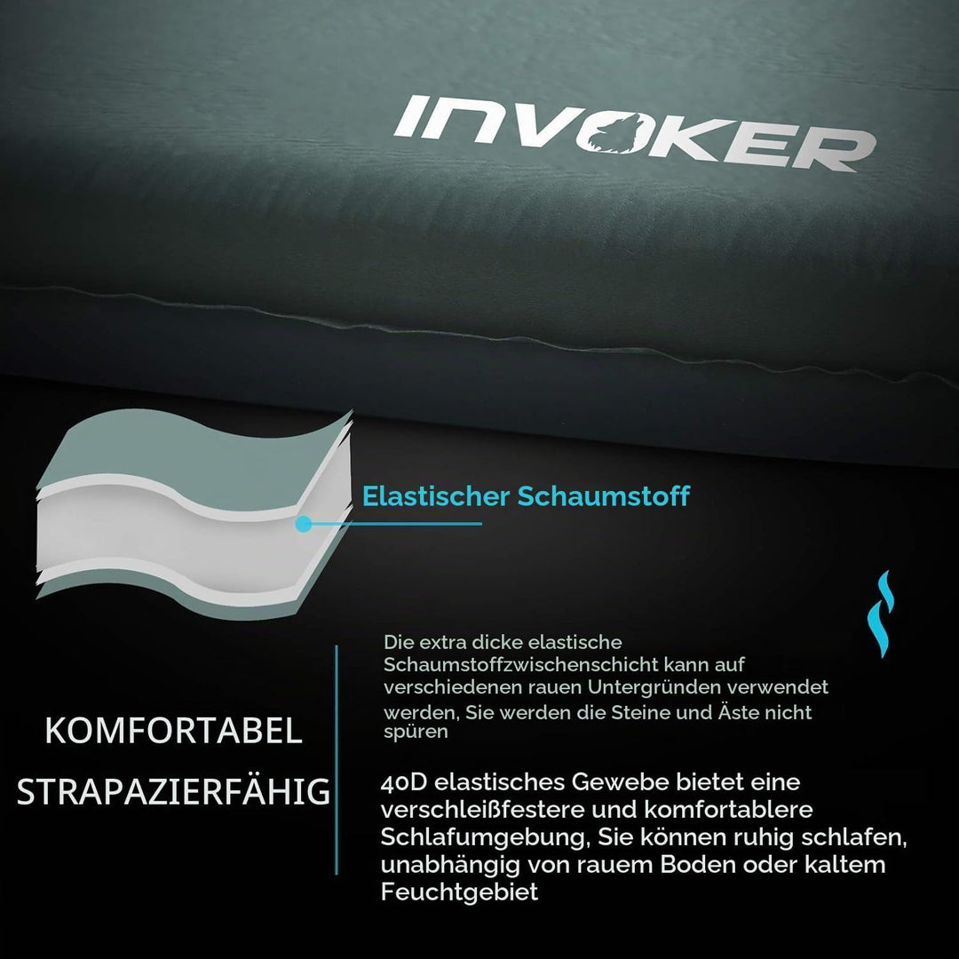 Invoker Camping Isomatte - 8 cm Ultradicker elastischer Schwamm Selbstaufblasende Campingmatte mit K