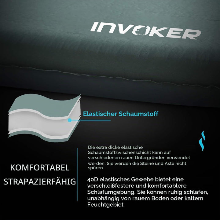 Invoker Camping Isomatte - 8 cm Ultradicker elastischer Schwamm Selbstaufblasende Campingmatte mit K