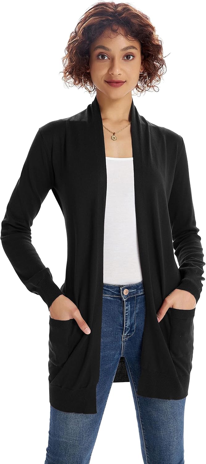 GRACE KARIN Damen Langarm Offene Strickjacke Lang Strickmantel Cardigan | Langarm, lang, Offene, mit