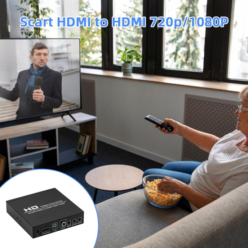 Mcbazel SCART+HDMI-zu-HDMI-Konverter mit 3,5 mm wandelt EIN Signal im Format 480I(NTSC)/576I(PAL) in