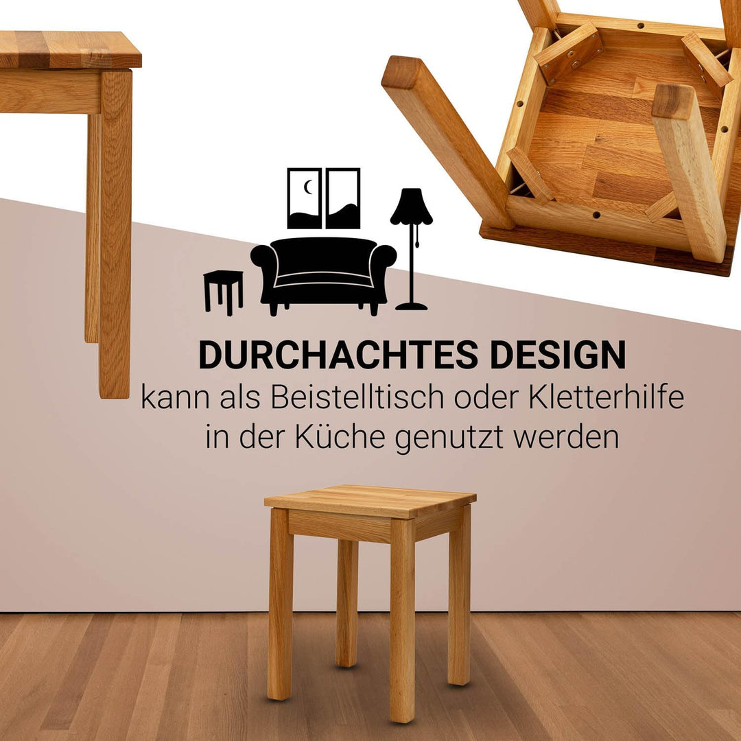 Staboos 2er Set Eiche Sitzhocker Holz - Massiv Holzhocker bis 150 kg - Eiche Holz Hocker Doc ohne Ei