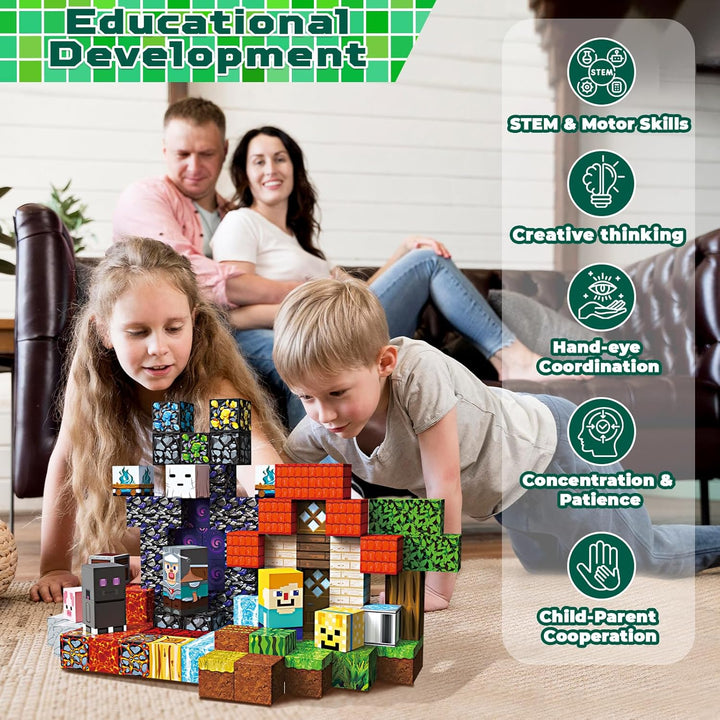 Goody King Magnetische Bausteine 100 Teile Wald-Portal Set - Magnetbausteine für Kinder mit Lava, Wa