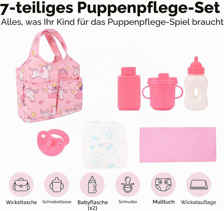 Bebamour Einhorn Puppe Wickeltasche mit Puppe Wickelmatte tragen Puppe Zubehör Mode Kinder Mädchen B