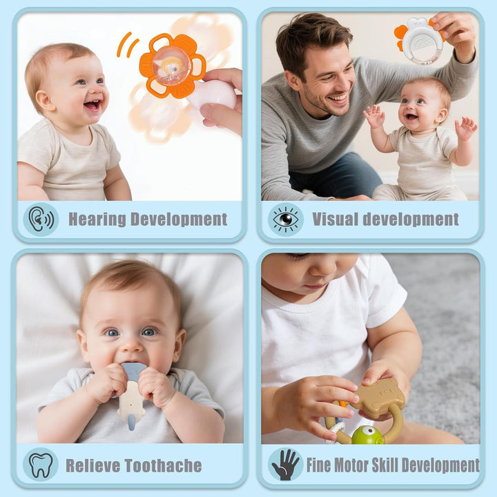 Beissring Rassel Baby Spielzeug - Zahnungshilfe Babyspielzeug 6 9 12 Monaten Shaker Greifling Baby,