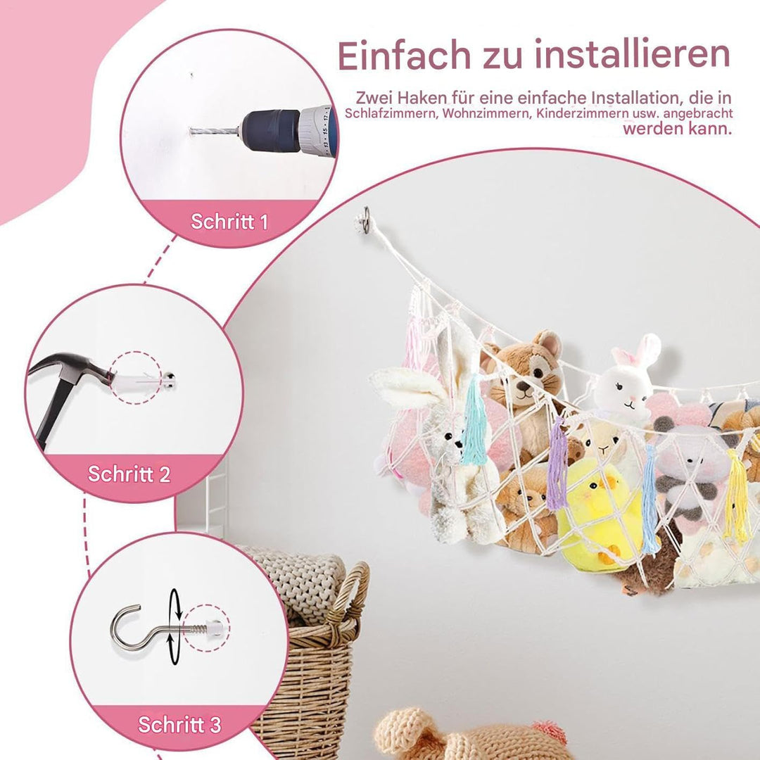Stofftier Aufbewahrungsnetze,Boho Organizer Zimmer Deko - Plüschtier Aufbewahrungs Hängematte Mesh N