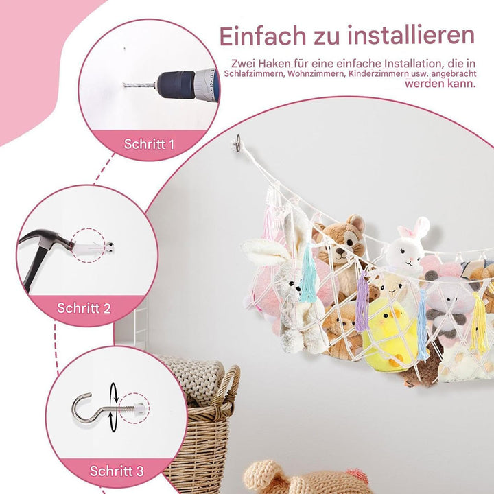 Stofftier Aufbewahrungsnetze,Boho Organizer Zimmer Deko - Plüschtier Aufbewahrungs Hängematte Mesh N