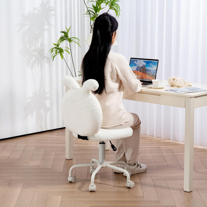 HOMCOM Bürostuhl Schreibtischstuhl mit Hasenohren, Höhenverstellbar Kosmetikstuhl mit Samtoptik, Dre