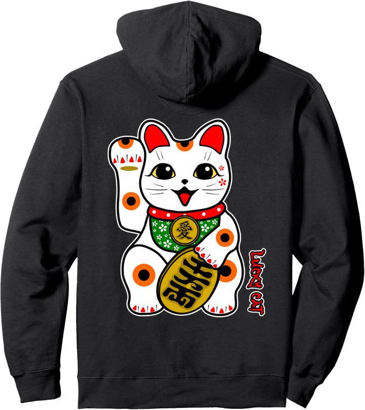 Süsse Calico Weiss Glückskatze Maneki-Neko Rechte Pfote Pullover Hoodie