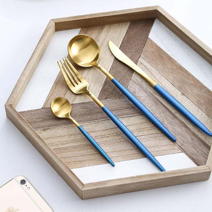 rismart Edelstahl 24 Teile Besteck Set Silberbesteck mit Messer, Kaffee Suppe Teelöffel, Gabeln Gold