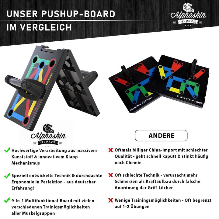 ALPHASKIN® Premium Liegestützbrett Set I Liegestützgriffe Homeworkout I 9 in 1 Push Up Bar I Homegym