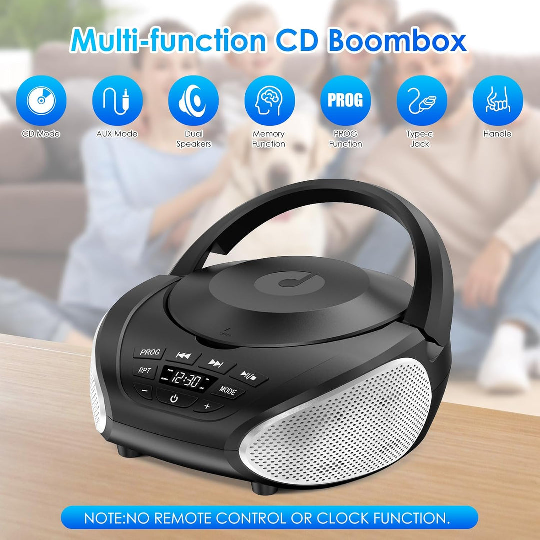 Gueray Tragbarer CD-Player Boombox Kompakt-Radio mit Stereo-Lautsprechern UKW-Radio 3,5-mm-AUX-Einga