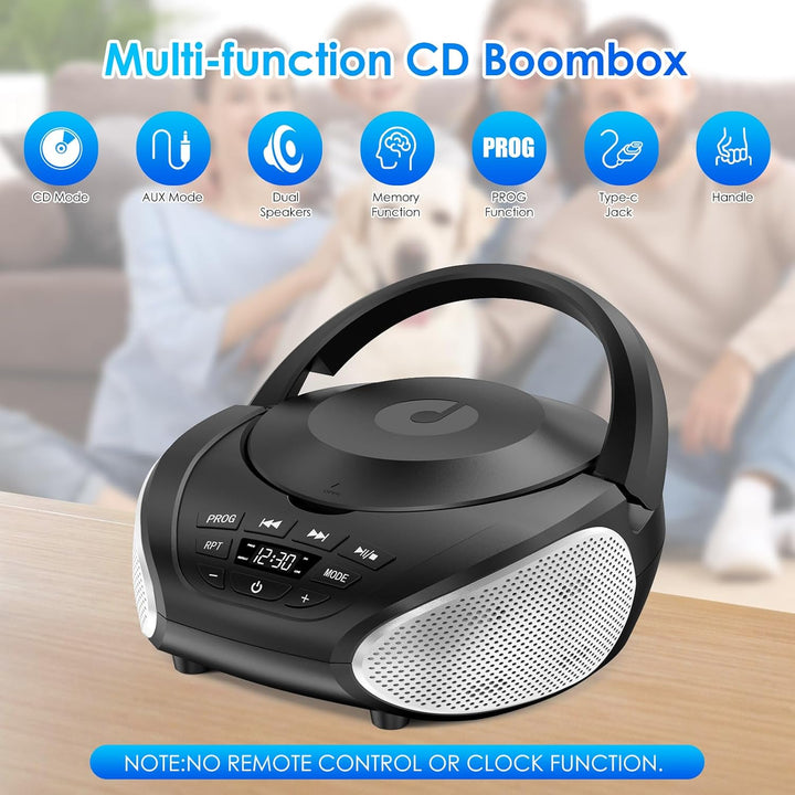 Gueray Tragbarer CD-Player Boombox Kompakt-Radio mit Stereo-Lautsprechern UKW-Radio 3,5-mm-AUX-Einga