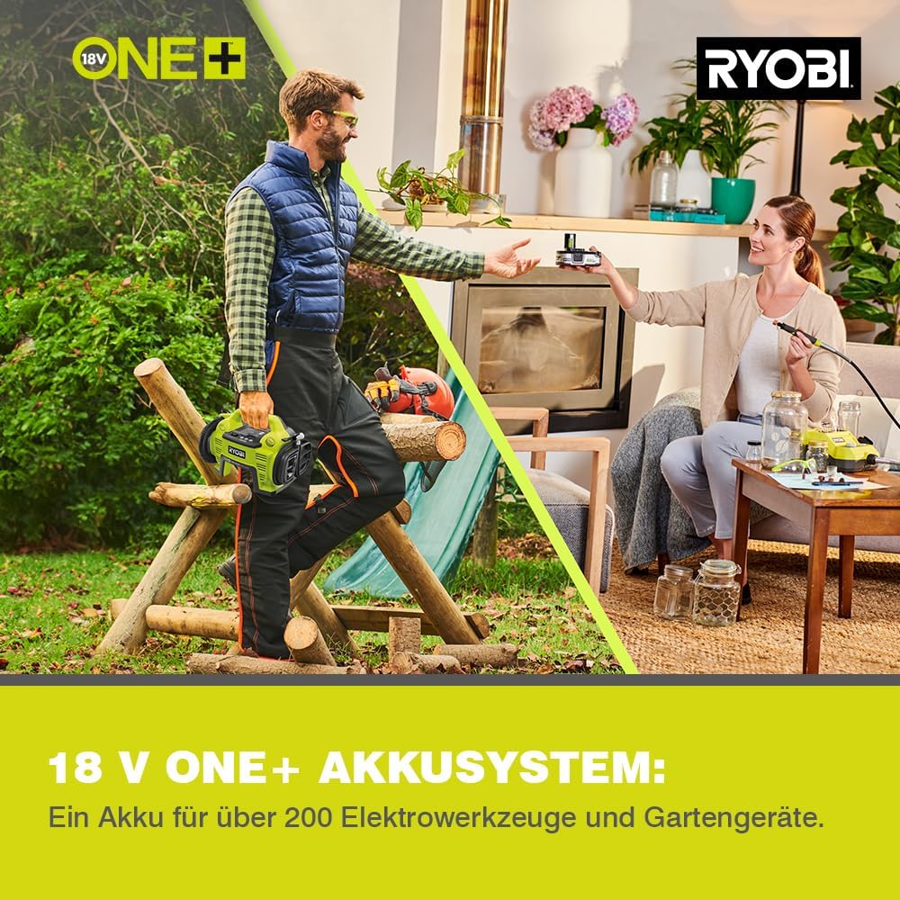 RYOBI 18 V ONE+ Akku-Multikompressor R18I-1C20GZL (max. Druck 10,3 bar, 2:1 Hochdruck-Inflationsdruc
