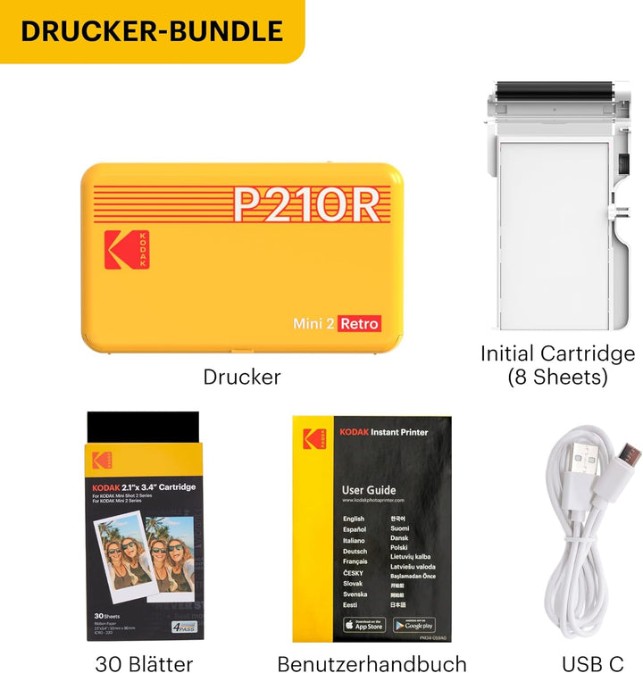 KODAK , Farbig, P210 Mini 2 Retro, Mobiler Handy Fotodrucker, Kompatibel mit Smartphone (iOS & Andro