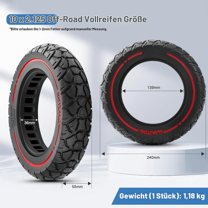 10x2.125 Reifen Vollgummi Offroad, E Scooter Vollgummireifen 10x2.125 mit Abriebfeste &amp; Pannensicher