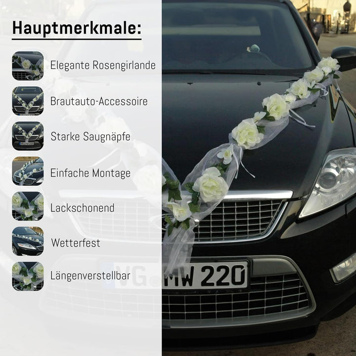 Rosen Girlande Braut Paar Rose Deko Dekoration Autoschmuck Hochzeit Car Auto Wedding ®Auto-schmuck D