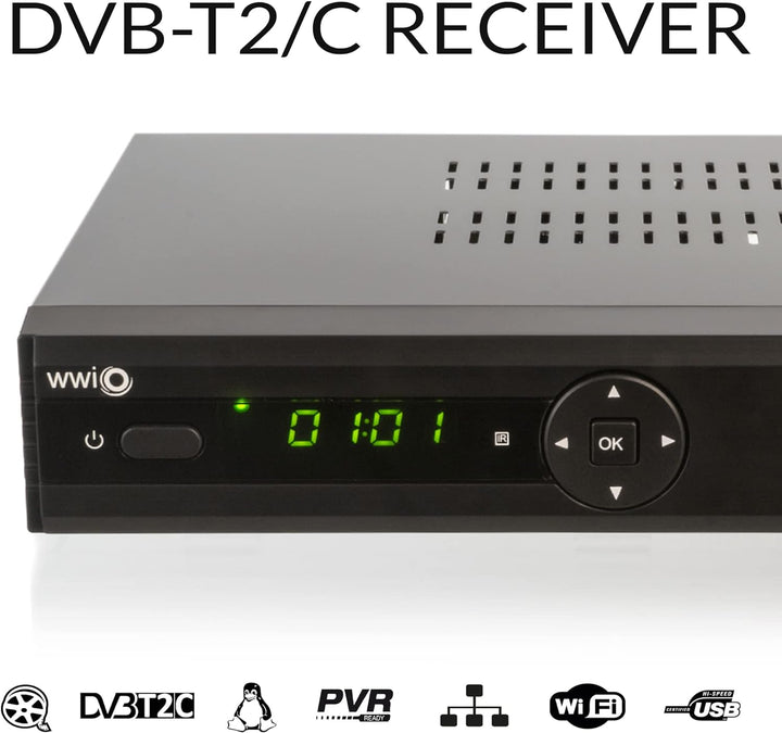 WWIO BrE2ze T2/C Hybrid Digital Receiver (Full HD-TV, DVB-T2, DVB-C, Enigma2, PVR-Ready, LAN, HDMI-K
