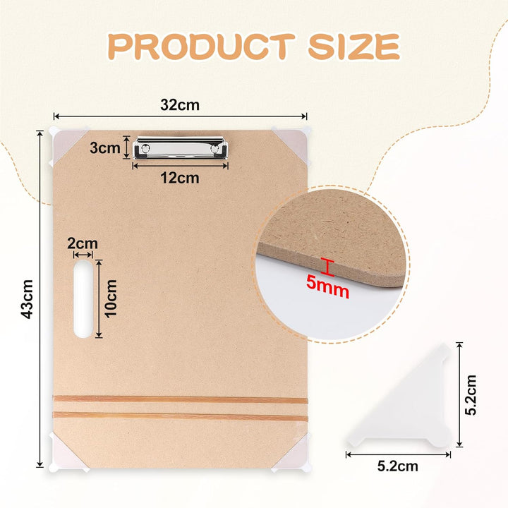 CPROSP Drawing Board Wooden 43 * 32 cm, Wooden Sketch Board mit Dreieck Eckenschutz, Robustem Clip u