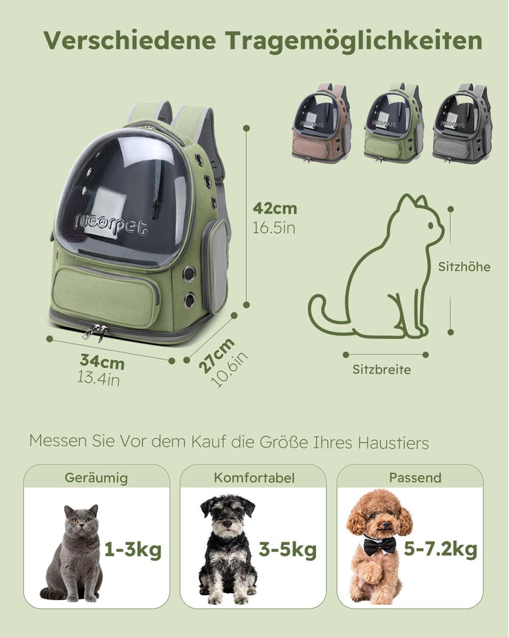 PETCUTE Haustier Rucksack,Tragbar Raumkapsel Hunde Katzen Rucksack mit Herausnehmbarer Matte,Atmungs