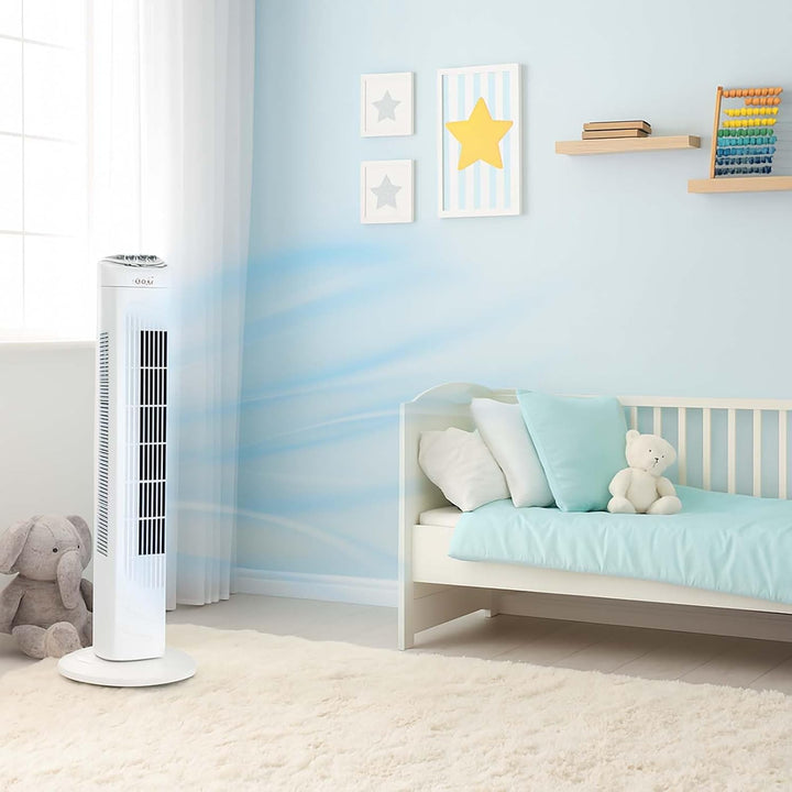 BURI Turmventilator | 74cm Höhe | 3 Geschwindigkeiten | Leise 54dB | Timer 120 Min | Oscillation | W