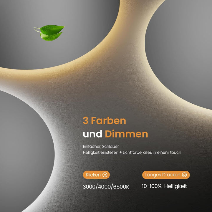 EMKE Badspiegel mit Beleuchtung rund 50cm Durchmesser Badezimmerspiegel mit 3 Lichtfarbe dimmbar, An