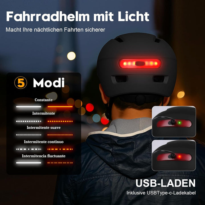 Shinmax Fahrradhelm Herren Damen, Helm Fahrrad mit USB Licht 5 Modi Fahrradhelm mit Visier, Mountain