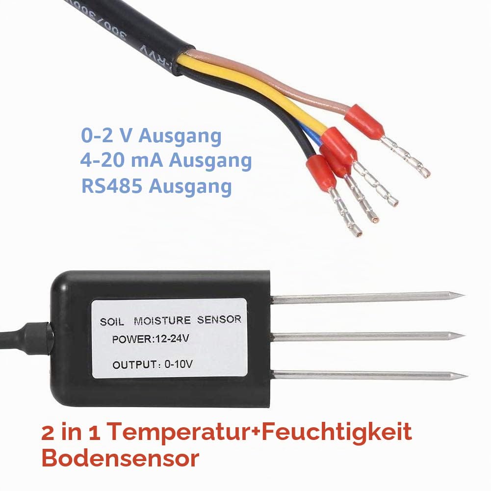 Duokon Bodenfeuchtesensor 0-10V, ABS Hochwertiges 2-In-1 Bodentemperatur Feuchtesensor Messumformer